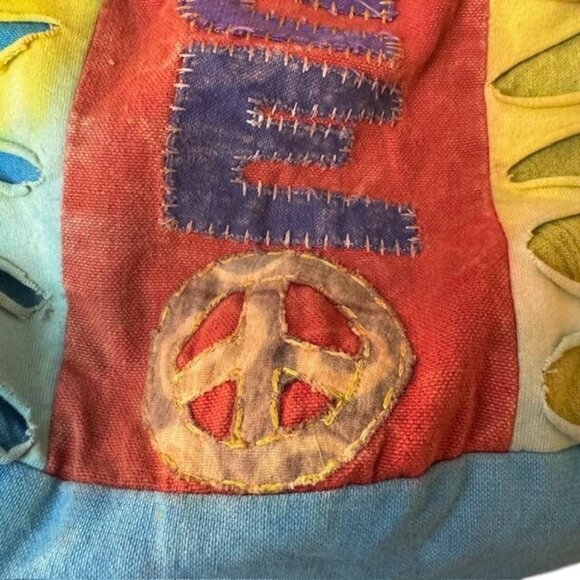 Colorful Boho Hippie Shoulder Bag With Peace Symbol & Patchwork Design - Picture 3 of 6
